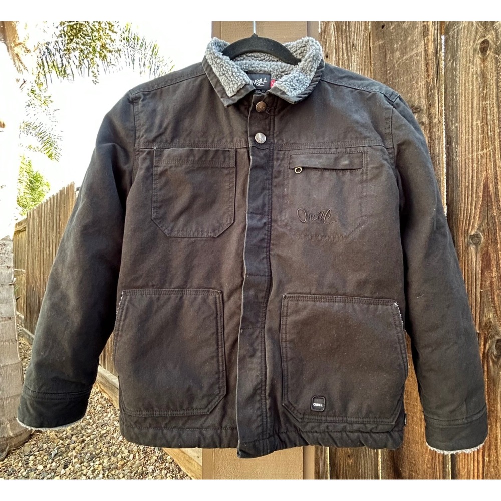 O'Neill Boys M Black Canvas Sherpa Lined Jacket Workwear Utility Coat